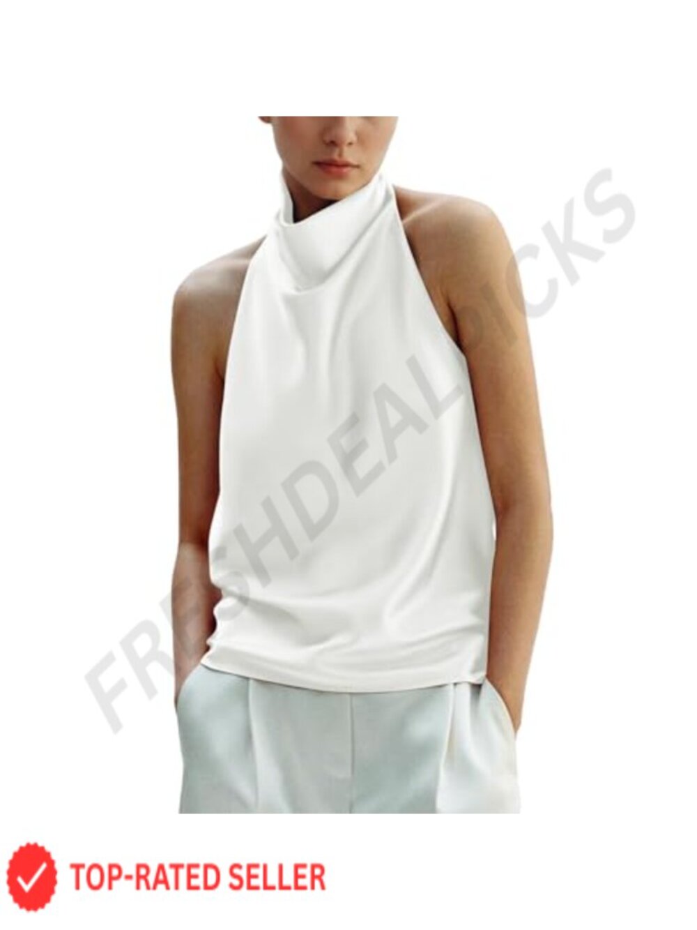 Silk Satin Halter Tank Top Draped Front Backless Summer Cami